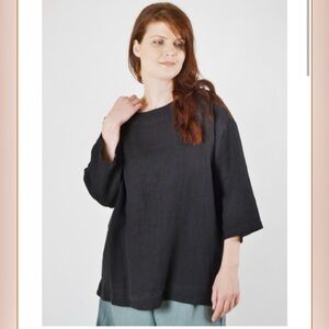 Bryn Walker black pure linen tunic top L XL oversized layering boho vacation